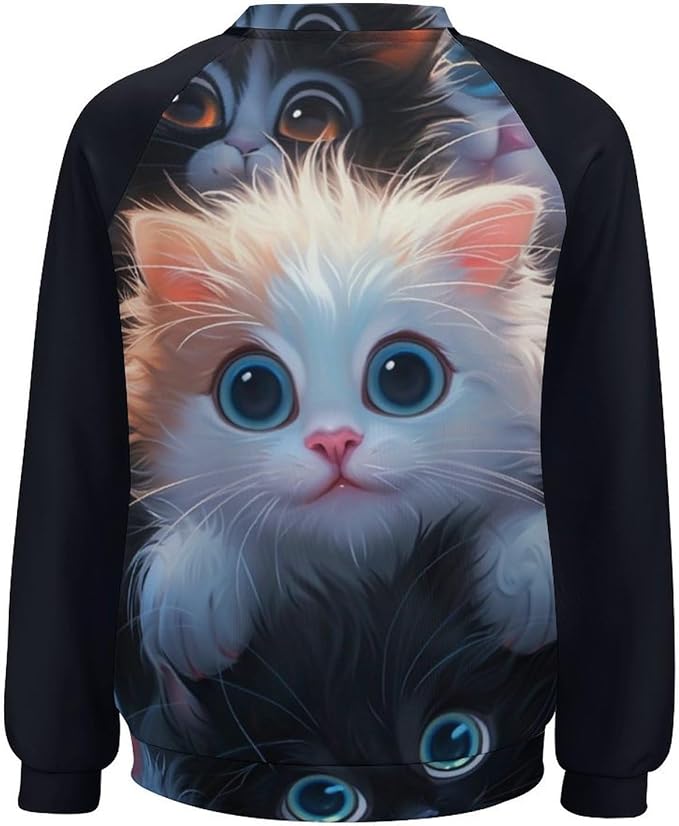 Long Sleeve Shirt Women Fall Cat Print Funny Hide Belly Vacation Plus Size Ladies Hippie Dressy Sweaters