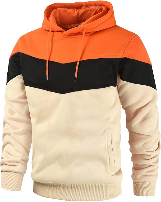 Gesean Men's Novelty Color Block Pullover Fleece Hoodie Long Sleeve Casual Sweatshirt with Pocket