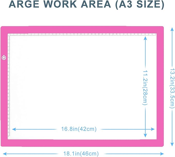 LitEnergy A3 LED Copy Board Light Tracing Box, Ultra-Thin Adjustable USB Power Artcraft LED Trace Light Pad for Tattoo Drawing, Streaming, Sketching, Animation, Stenciling (Pink)