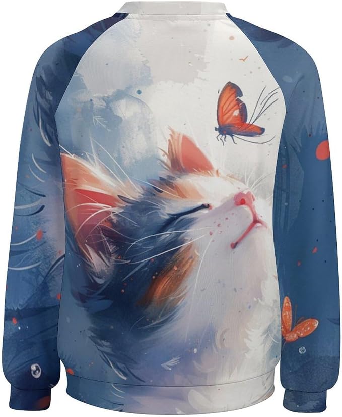 Long Sleeve Shirts for Women Cat Printed Fall Winter Dressy Holiday Casual Fashion Crewneck Tunic Tee Shirts