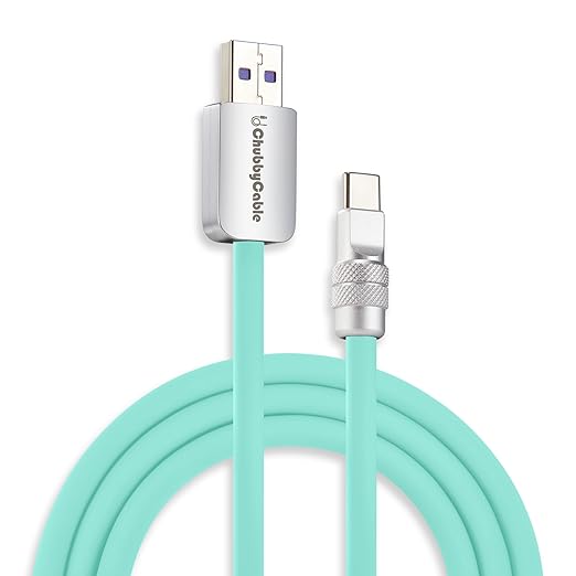 chubbycable Chubby 2.0 USB C 120W Fast Charging Cable Silicone Soft Durable USB C Cable Extra Thick Charger Cord Compatible with iPhone 17-15 Series iPad, Light Blue, USB-A to Type-C, 9.8FT