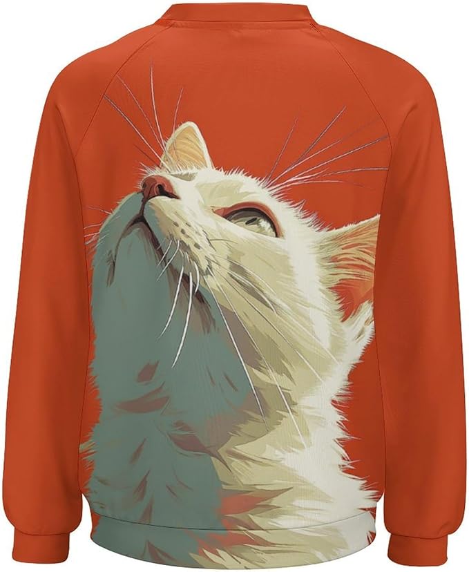 Long Sleeve Shirt Women Fall Cat Print Funny Hide Belly Vacation Plus Size Ladies Hippie Dressy Sweaters