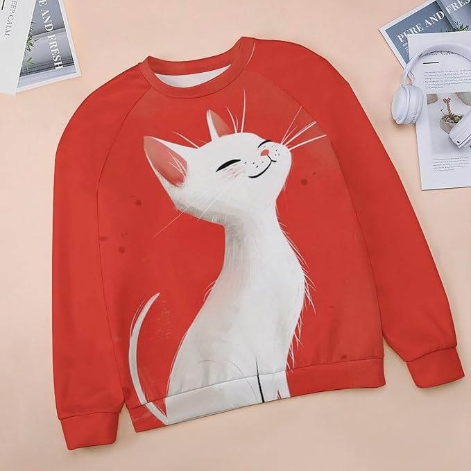 Long Sleeve Shirts for Women Cat Printed Fall Winter Dressy Holiday Casual Fashion Crewneck Tunic Tee Shirts