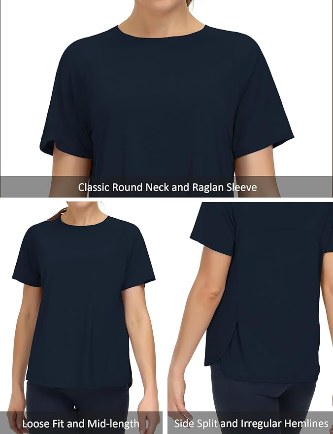 THE GYM PEOPLE Women's Short Sleeve Workout Shirts Breathable Yoga T-Shirts with Side Slits Athletic Tee Tops