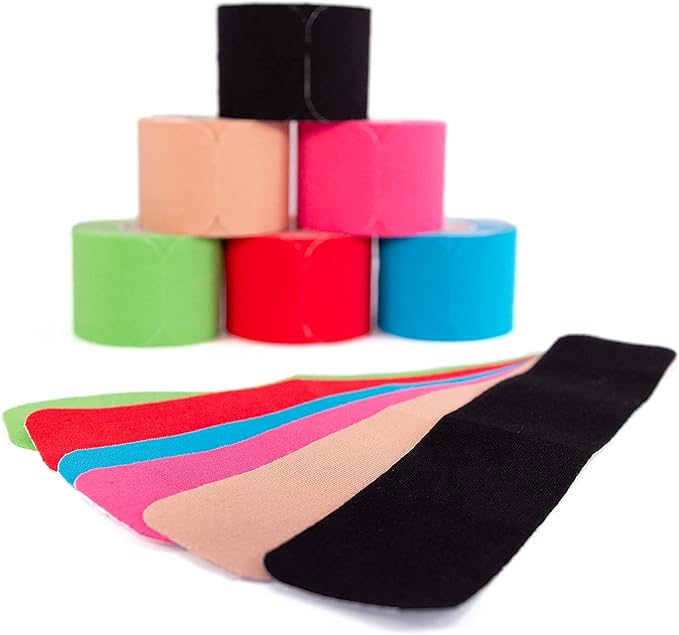 axion Kinesiology Tape PRECUT Mix Set | 120 Pre-Cut Multicolored Sport Tape Strips 10 x 2 in - on 6 Rolls | Waterproof • Skin-Friendly • Elastic | Kinesiology Tapes Ideal for Sports