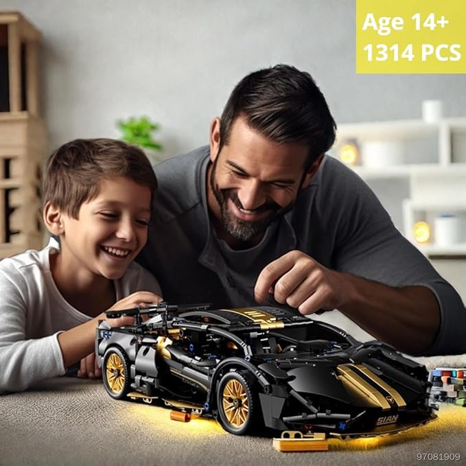 Sport Race Car Building Block Sets for Adults,Black Technical Racing Supercar Toys Kits Collectible 1:14 MOC Model Construction Birthday Gifts for Boys Men Teens Age 8+, 8-12 12-16,14+