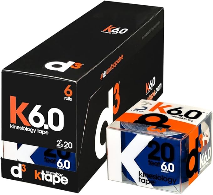 d3 K6.0 Kinesiology Tape - 2in x 20ft Navy Blue (6 Rolls) Latex-Free Hypoallergenic Joint Muscle Sports Medical Injury Support