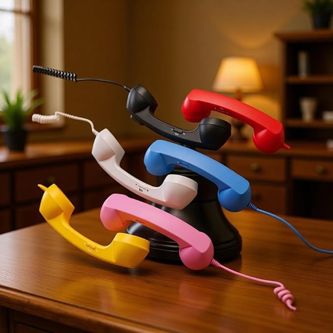 Retro Phone Handset, Plugs Play Type C Telephone Receiver Styles Cord Speakers with Dedicated Answer/End Keys, for Cell Mobile Video Conferences, Calls, Meetings