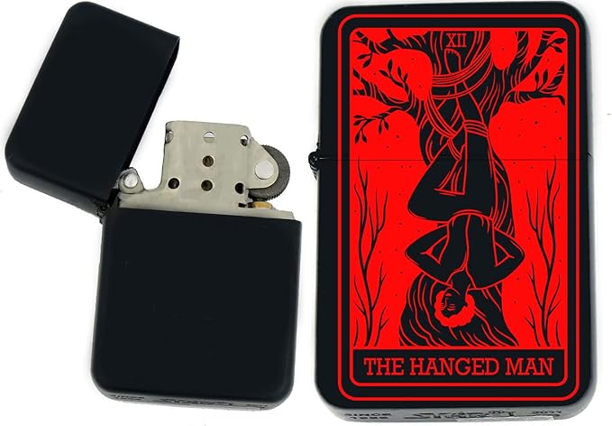 Custom Tarot Card - 24 Major Arcana Cards Available Laser Engraved Unique Collectible s Infinity Black Matt Windproof Lighters! (The-Hangman Red) - Christmas, Halloween & Valentines Day Gift