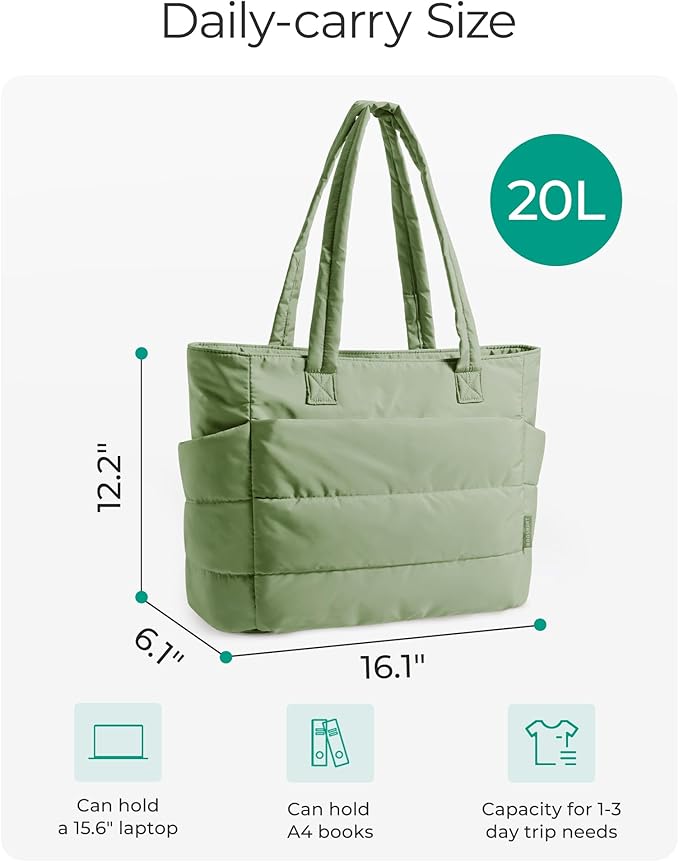 BAGSMART Tote Bag for Women, Lightweight Puffy Tote Bag with Compartments Shoulder Bag Handbag for Travel, Work, Gym | Puffy, Lightweight, for Travel, Quilted, Tote Bag with Compartments, Work
