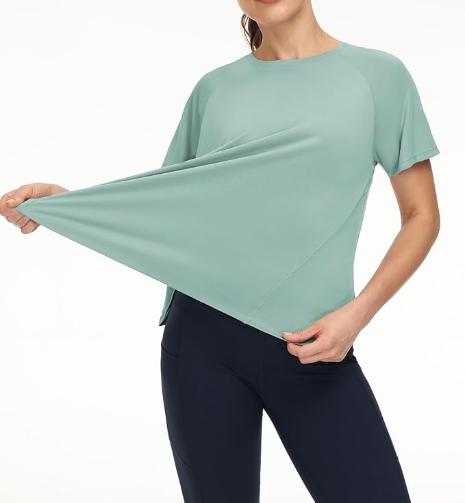 THE GYM PEOPLE Women's Short Sleeve Workout Shirts Breathable Yoga T-Shirts with Side Slits Athletic Tee Tops