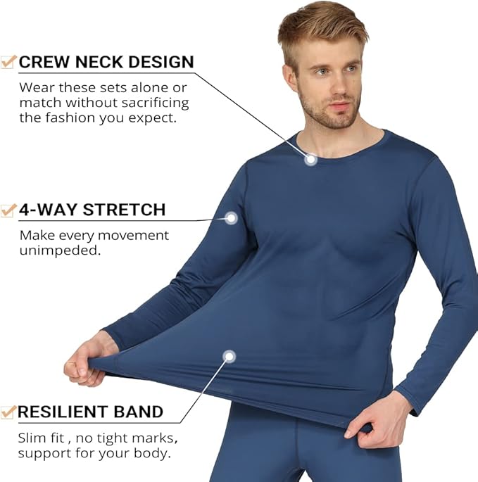 HEROBIKER Long Johns Thermal Underwear for Men Skiing Winter Warm Hunting Gear Fleece Lined Base Layer Set Top Bottom
