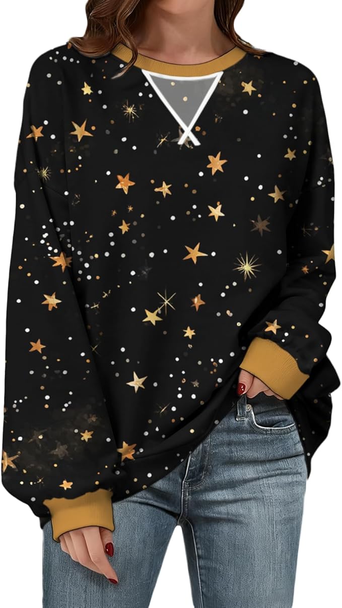 Womens Sweatshirts Fahsion Floral Print Long Sleeve Comfy Fall Tops Oversized Casual Crewneck Pullover Shirts