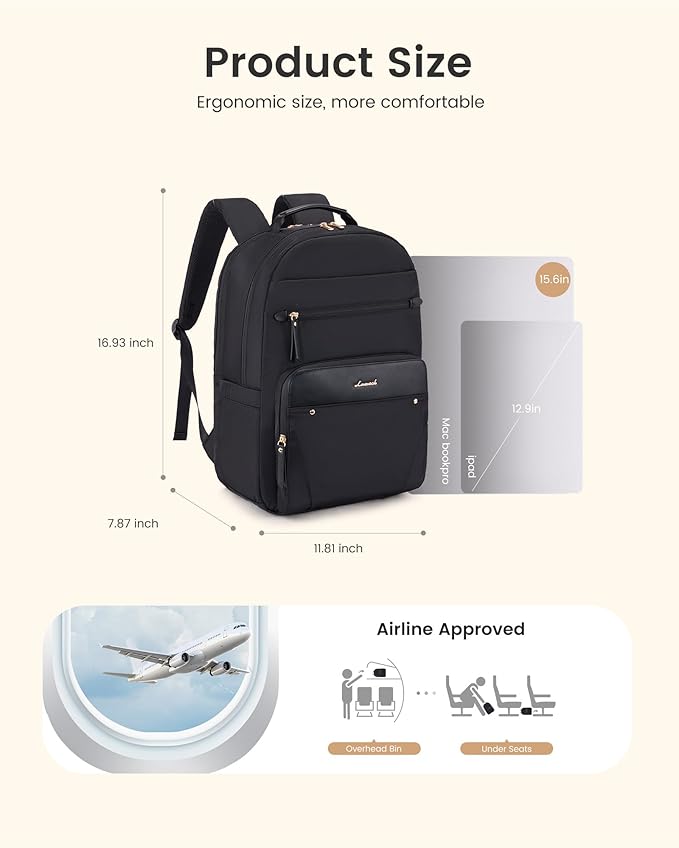 LOVEVOOK Laptop Backpack for Women with 2X Extra-Large Tumbler Pockets, 15.6" Work Backpack Purse, Travel Personal Item Bag, Carry On Business Computer Bag for Office, School, or Gift, Black