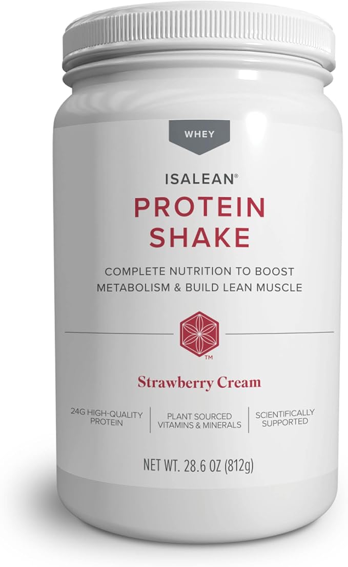 IsaLean Protein Shake - Complete Superfood Meal Replacement for Maintaining Healthy Weight and Lean Muscle Growth with 24 Vitamins and Minerals - 28.6 oz - 14 Meal Canister (Strawberry Cream)