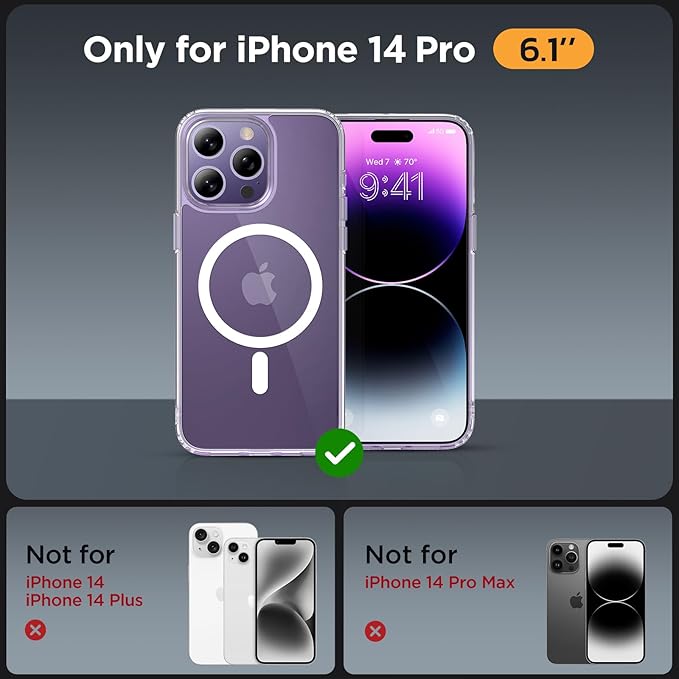 Miracase Magnetic for iPhone 14 Pro Case 6.1 inch (Compatible with MagSafe)（with 2X Screen Protectors） Military-Grade Protection, Anti-Fingerprint Translucent Matte Phone Case Cover, Clear