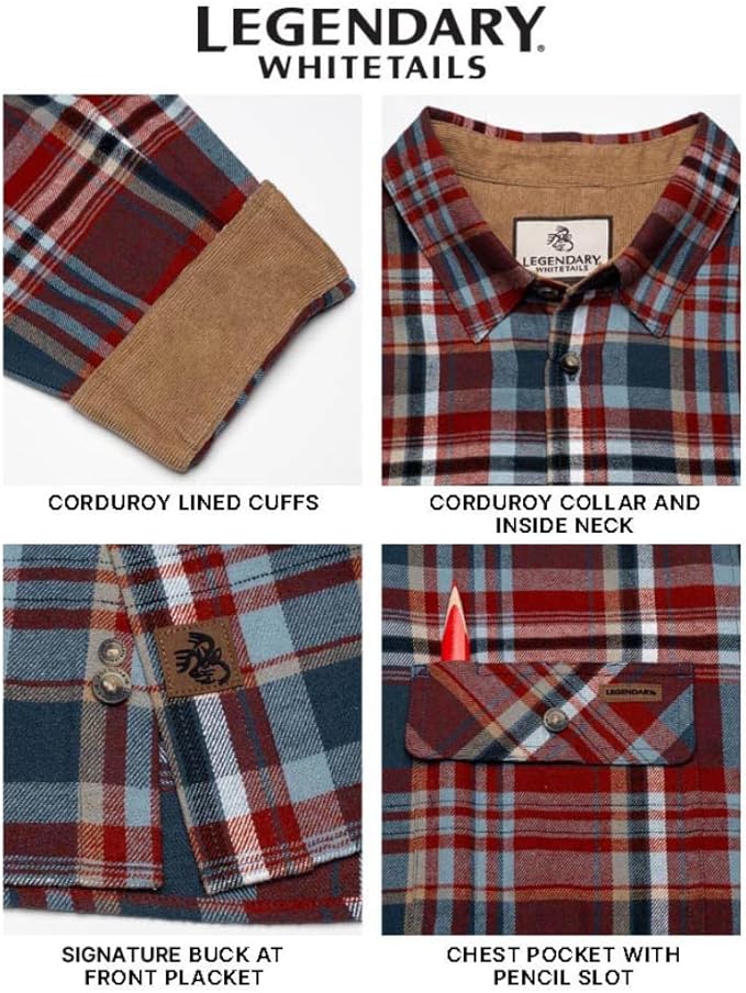 Legendary Whitetails Men's Flannel Shirt Long Sleeve Button Down 100% Cotton