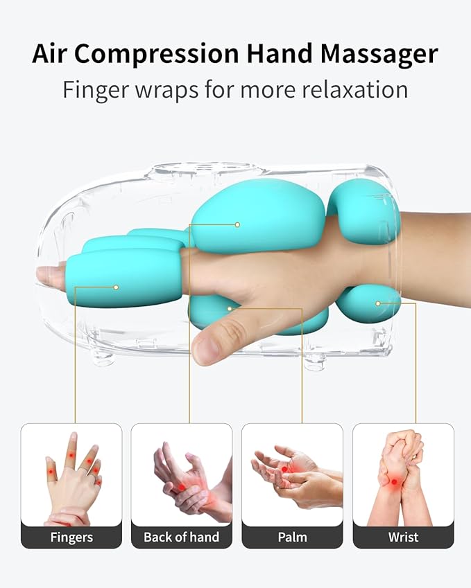 FIT KING Cordless Hand Massager with Compression & Heating, Fingers Wrap Massage for Arthritis Pain and Carpal Tunnel, Large Space for Both Men and Women (Black)