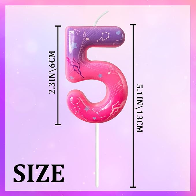 Lurevian K-pop Pink Purple Number Birthday Candle – Trendy Cake Decoration for Themed Parties, Sparkly Gradient Cake Topper for Girls Birthday Party Decoration for Teens（Number 5）