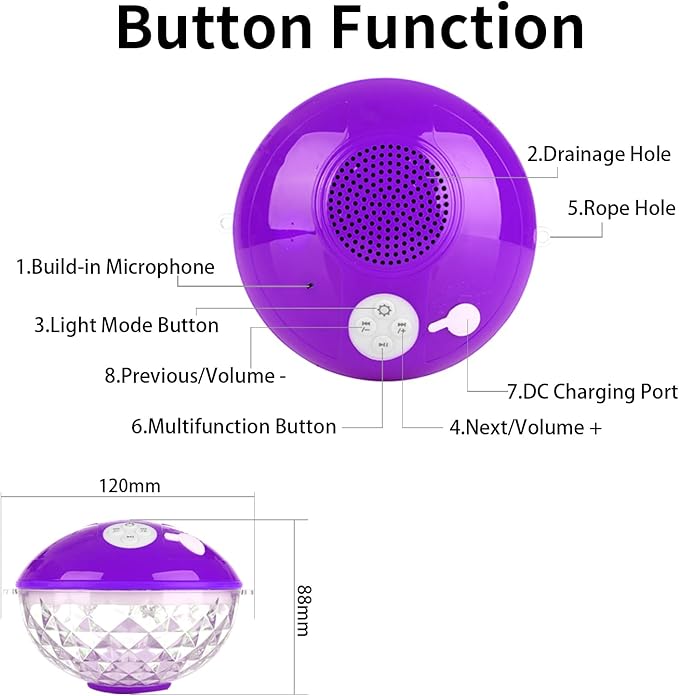 Floating Pool Speakers with Colorful Lights, Built-in Mic & Crystal Clear Sound Bluetooth Pool Speakers, IP68 Waterproof Wireless Hot Tub Speaker for Beach Party Indoor Outdoor Christmas