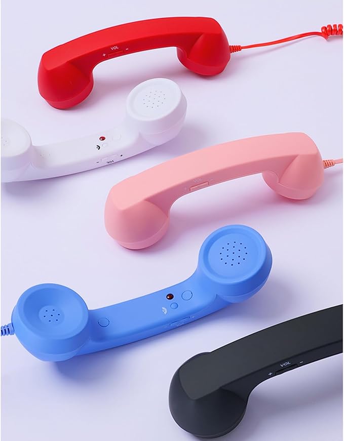 Retro Phone Handset, Plugs Play Type C Telephone Receiver Styles Cord Speakers with Dedicated Answer/End Keys, for Cell Mobile Video Conferences, Calls, Meetings
