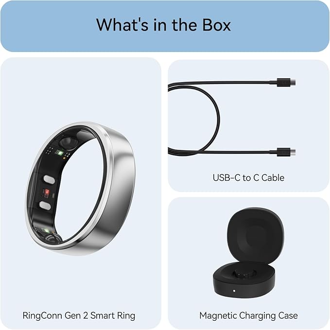 RingConn Gen 2, World’s First Smart Ring with Sleep Apnea Monitoring, No APP Subscription, 12-Day Battery Life, Stress/Heart Rate/Women's Health Tracker, Android & iOS Compatible (Silver, Size 14)