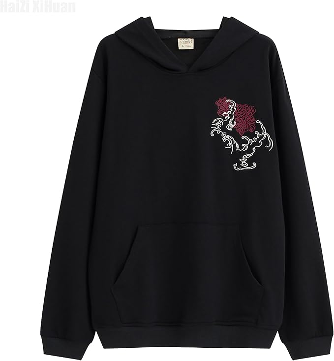 Streetwear Men's Dragon Embroidered Heavyweight Graphic Hoodies Japanese Techwear baggy Anime Hoodie