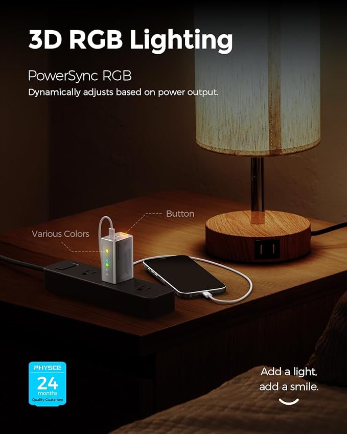 67W USB C Charger, RGB Eco Fast 2-Port Type C Charger, Compact Foldable Power Adapter for iPhone 17/16 Series, MacBook, Galaxy, iPad Pro, Apple Watch (Webb Gray)