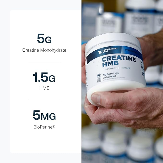 Transparent Labs Creatine HMB - Creatine Monohydrate Powder with HMB for Muscle Growth, Increased Strength, Enhanced Energy Output, and Improved Athletic Performance - 30 Servings, Strawberry Lemonade
