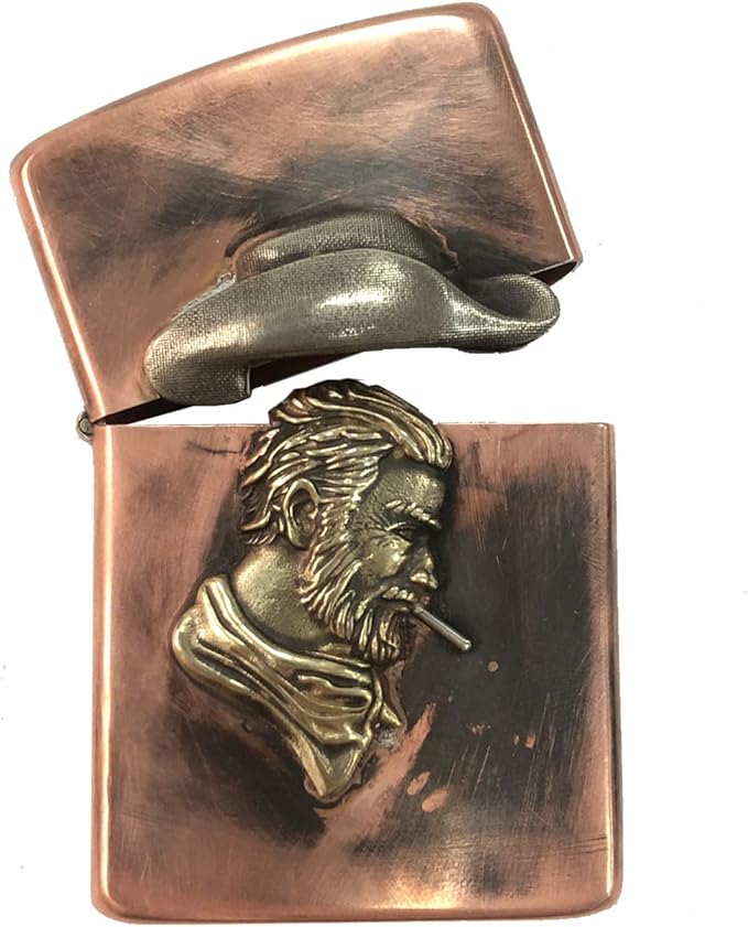 Brass Lighter Case with Unique Cowboy Design - Handmade Copper EDC Vintage Retro Protective Holder for Men - Father, Boyfriend, Husband