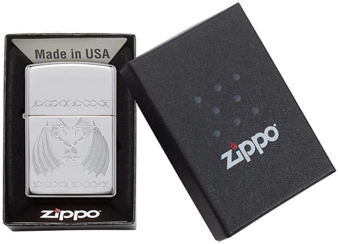 Custom Personalized Classic Dragon Designs Zippo Windproof Lighter Engraving - Christmas, Halloween & Valentines Day Gift (HP Chrome)