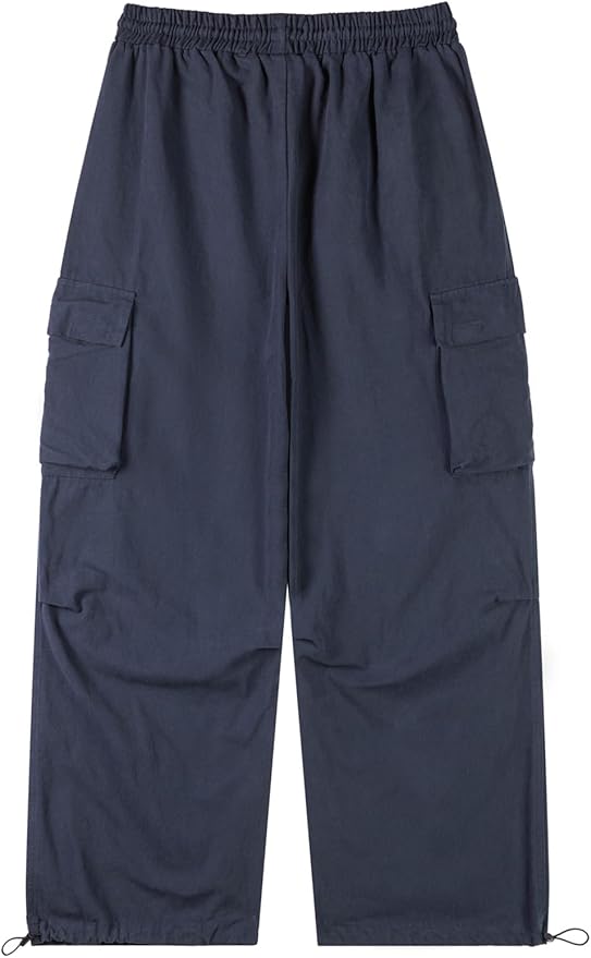 Men's Casual Cargo Pants Elastic Waist Drawstring Street Hip Hop Trousers with Pockets