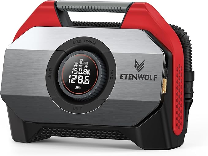 ETENWOLF Vortex S6 Tire Inflator Portable Air Compressor for Heavy-Duty Vehicle, Cordless Air Pump for Car & Inflatables with 19200 mAh Battery, 100% Duty Cycle & Dual Cylinder Bike Pump, Red