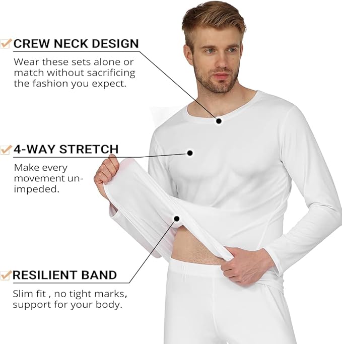 HEROBIKER Long Johns Thermal Underwear for Men Skiing Winter Warm Hunting Gear Fleece Lined Base Layer Set Top Bottom