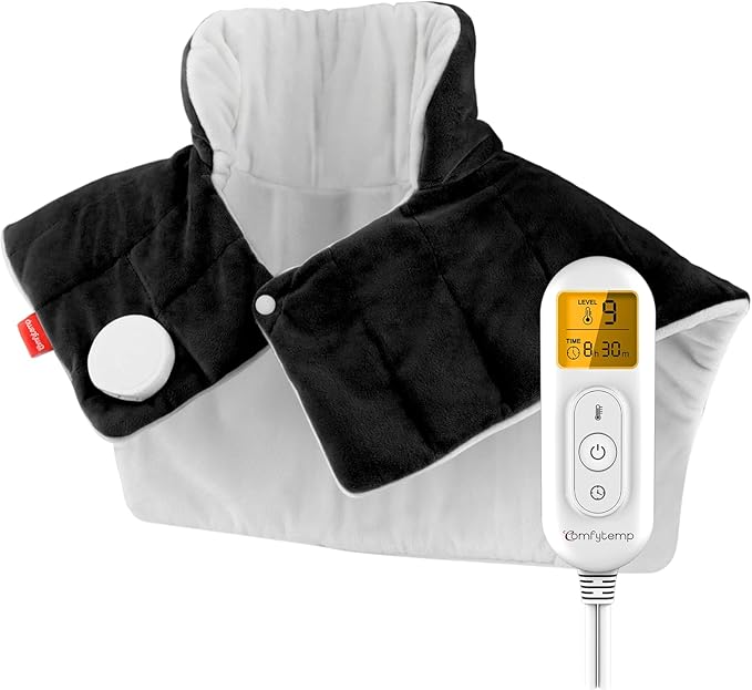 Comfytemp Heating Pad for Neck and Shoulders and Back, 2.6lb Weighted Electric Heat Pad FSA Eligible, Large HSA Heated Wrap, 9 Heat Settings & 11 Timer, Birthday Gifts for Women Men Mom Dad, Black