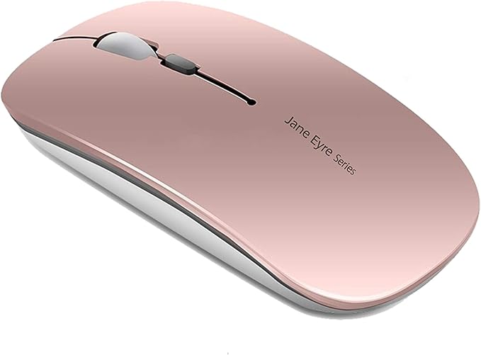 Uciefy Q5 Slim Rechargeable Wireless Mouse, 2.4G Portable Optical Silent Ultra Thin Wireless Computer Mouse with USB Receiver and Type C Adapter, Compatible with PC, Laptop, Desktop (Rose Gold)