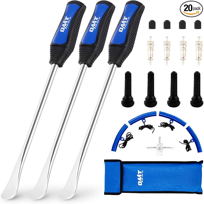 Orion Motor Tech Tire Spoon Kit, 20pc Tire Changing Tool for Motorcycle Dirt Bike Lawn Tractor Bicycle, 11.5" Small Motorcycle Tire Spoons Tire Removal Tool with 4pc Rim Covers Valve Tool Valve Cores