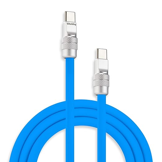 chubbycable Chubby 2.0 USB C 240W Fast Charging Cable Silicone Soft Durable USB C Cable Extra Thick Charger Cord Compatible with iPhone 17-15 Series iPad, Blue, Type-C to Type-C, 4.9FT