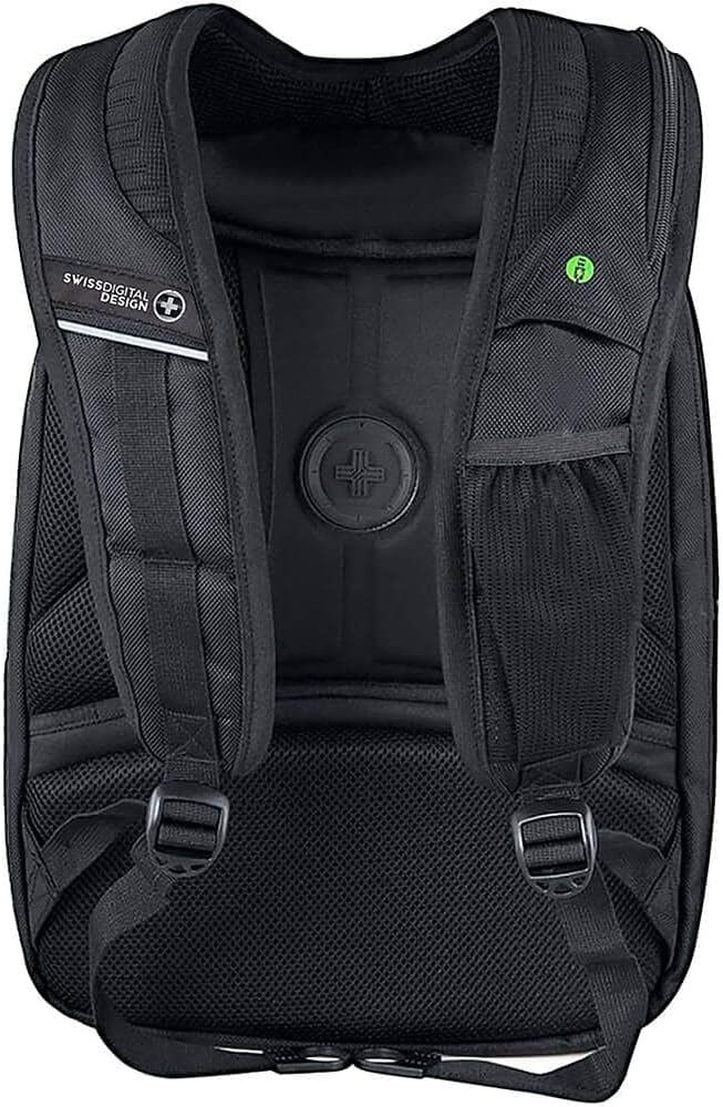 Swissdigital Design TSA-Friendly Large Backpack, Business Laptop Backpack for Men with USB Charging Port/RFID Protection Black | J16BT-1