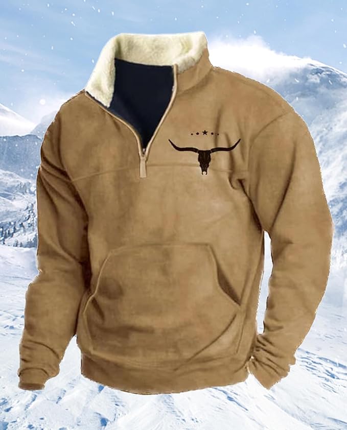 Western Sweatshirts for Men Aztec Retro Pullover Quarter Zip Sweatshirt Mens Stitching Color Fleece Sweatshirt