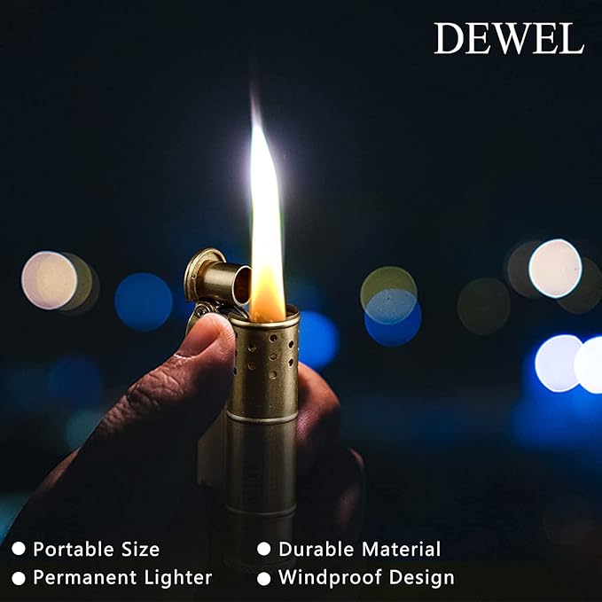 2 Pack Pressure-Relief/Vintage Trench Lighter, Cool Copper Wheel Kerosene, Reusable Windproof, Classic Brass, Unique Birthday Gifts（one Box）