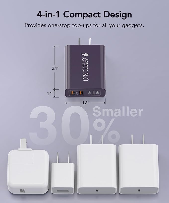 40W USB C Charger Block, 2-Pack 4-Port Type C Fast Charging Brick Dual PD&QC Wall Plug Adapter Power Brick for iPhone 13/14/15/16/17 Pro Max Plus/iPad/Airpods/iwatch/Samsung Galaxy (Purple)