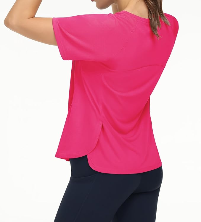 THE GYM PEOPLE Women's Short Sleeve Workout Shirts Breathable Yoga T-Shirts with Side Slits Athletic Tee Tops