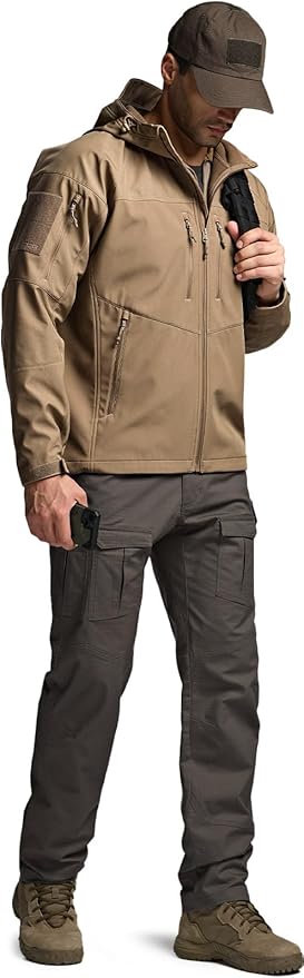 CQR Men's Tactical Softshell Jacket, Winter Warm Fleece Lined Coat, Water Resistant Outdoor Hunting Hiking Rain Windbreaker