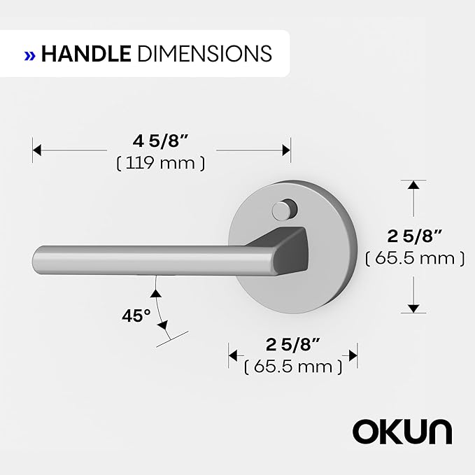 Okun Brio 2-Pack Chrome Privacy Door Levers – Push Button Lock, Reversible, Sleek Concealed-Mount Design for Bedroom & Bathroom