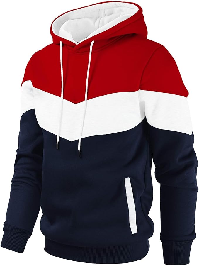 Gesean Men's Novelty Color Block Pullover Fleece Hoodie Long Sleeve Casual Sweatshirt with Pocket