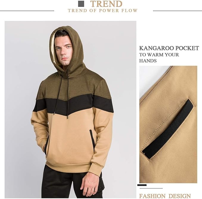 Gesean Men's Novelty Color Block Pullover Fleece Hoodie Long Sleeve Casual Sweatshirt with Pocket