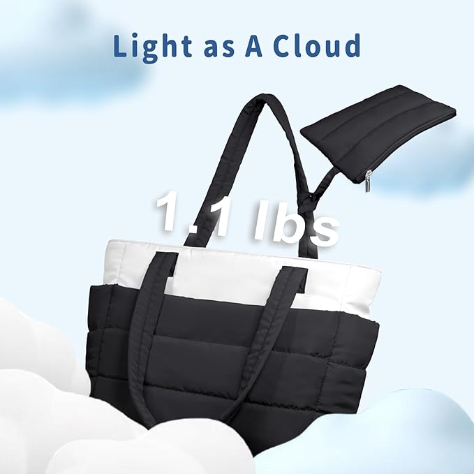TOPDesign Puffer Tote Bag for Women, Lightweight Puffy Handbag with Compartments, Quilted Shoulder Bag for Work, Travel, Gym