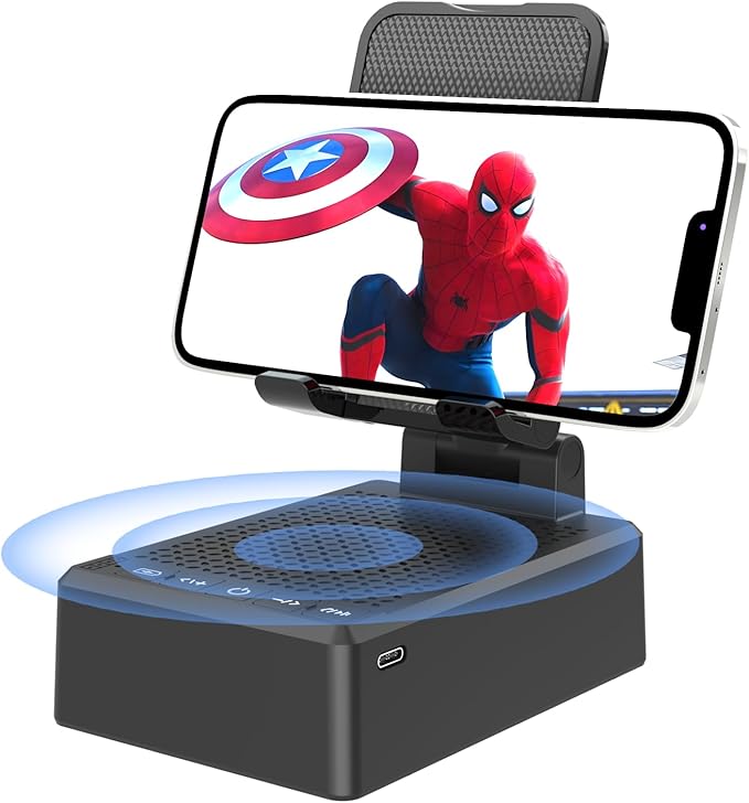 Gifts for Men Him Dad Women, Cell Phone Stand with Wireless Bluetooth Speaker and Anti-Slip Base HD Surround Sound Perfect for Kitchen with Bluetooth Speakers for Desk Compatible with iPhone Speaker