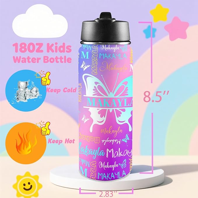 VIPOPSA Customizable Water Bottles 18oz Custom Bottle With Straw Lid Gifts For Girls Boys Cups Gifts For Girls Boys